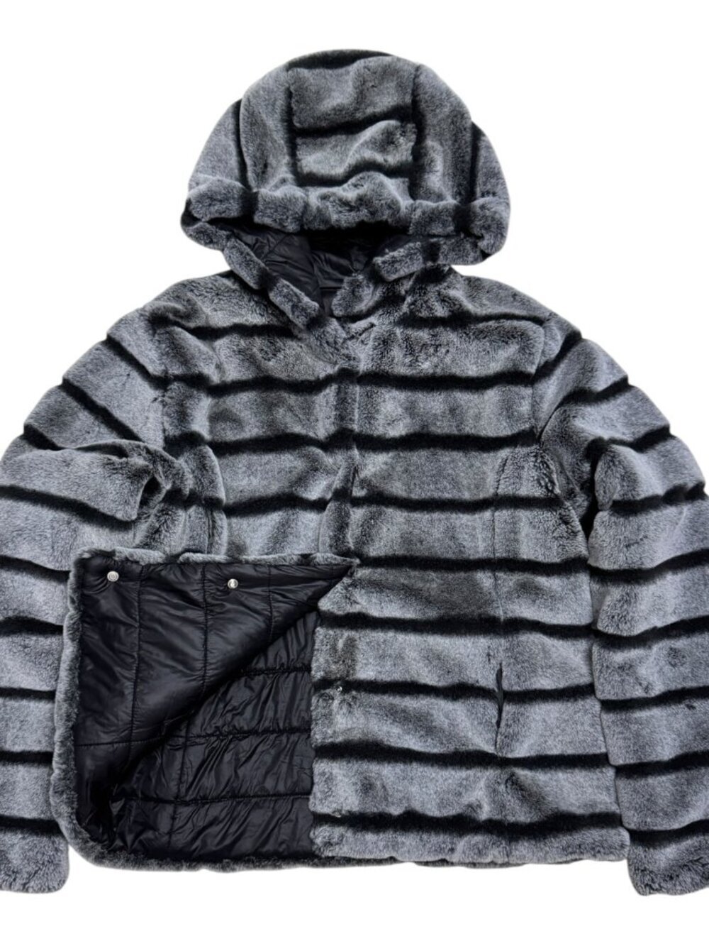 FRANK LYMAN Reversible FAUX FUR Hooded Soft Puffer Coat Jacket Womens Medium